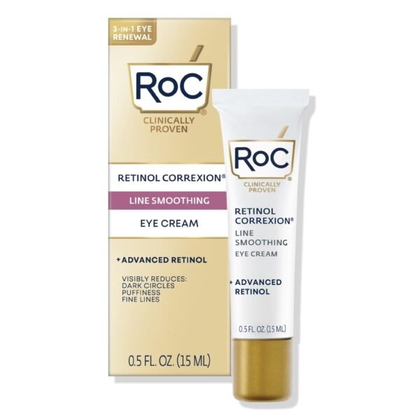 61XRsypK93L._SL1500_.jpg RoC Retinol Correxion Under Eye Cream for Dark Circles & Puffiness, Daily Wrinkle Cream, Anti Aging Line Smoothing Skin Care Treatment for Women and Men, 0.5 oz (Packaging May Vary)