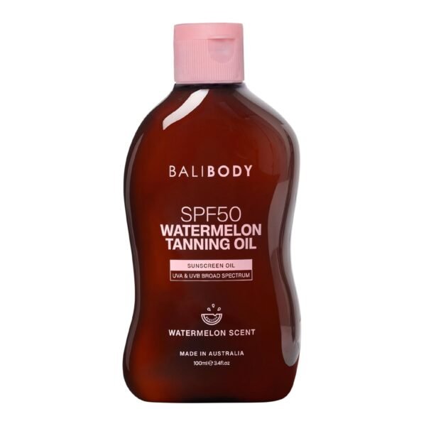 61YA78TC1RL._SL1500_.jpg Bali Body Watermelon Tanning Oil SPF50 – Tanning Oil with SPF for Dark Glow Skin, Fast-Absorbing, Non-Greasy Formula, Hydrating, Travel Size, Cruelty-Free, Vegan Australian Made (100ml/3.4flo)