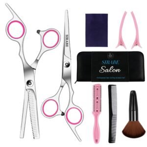 61YjdLVwohL._SL1000_.jpg Sirabe 9 PCS Hair Cutting Scissors Thinning Shears Kit, Professional Haircut Scissors Set, Barber Hairdressing Texturizing Shears Tools for Salon Home Men Women Kids Adults Pet