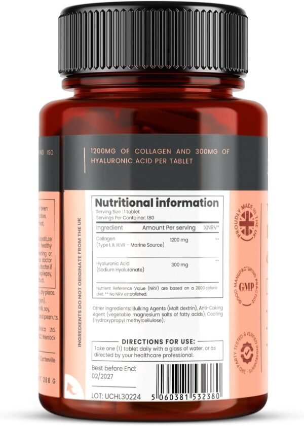 61Z0wbHxzL._AC_SL1500_.jpg pureclinica 1500mg UltraColl Collagen (1200mg) and Hyaluronic Acid (300mg) x 180 Tablets - 6 Months Supply