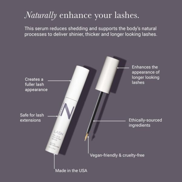 NULASTIN Eyelash Serum for Thicker Looking Lashes - Follicle Fortifying LASH Serum - Clinically Tested Eyelash Enhancing with Keratin - From the Experts in Brows and Lashes (0.1 Fl Oz)