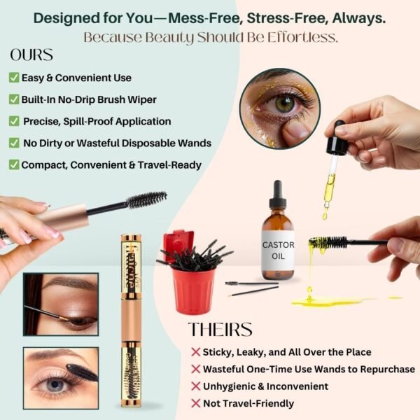 Live Fraiche Organic Castor Oil for Face (2oz) + FREE Filled Mascara Tube, 100% Pure USDA Eyebrow Eyelash Growth Serum, Cold Pressed, Hexane Free Hair Lash Serum