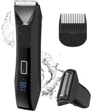 Manscape Ball Trimmer for Men, 2-in-1 Body Hair Groomer and Groin Hair Shaver -Dual-Head Trimmer for No-Nick Shaving, Smooth Grooming, Lightweight with Travel Lock, IPX7 Waterproof, LED Display