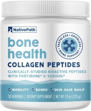 61Zzbu8qdrL._AC_SL1500_.jpg NativePath Bone Health Collagen Peptides, Type 1 & 3, with Fortibone and Verisol, 7.9 Ounce, 30 Servings