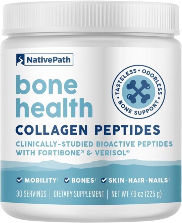 61Zzbu8qdrL._AC_SL1500_.jpg NativePath Bone Health Collagen Peptides, Type 1 & 3, with Fortibone and Verisol, 7.9 Ounce, 30 Servings