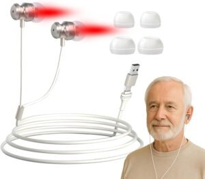 Red Light Therapy Device– Upgraded 650nm Red Light Therapy for Ears with USB & Type-C, Includes 2 Pairs of Silicone Ear Tips and Storage Case