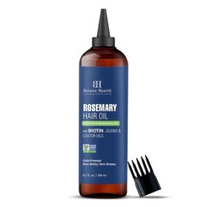 Botanic Hearth 100% Pure Rosemary Oil For Hair (6.7 fl oz) Infused With Biotin, Jojoba & castor Oil | Nourishing & Volumizing | Non GMO Verified