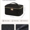 61bmavD1t8L._AC_SL1500_.jpg Prite Makeup Bag, Large Capacity Portable Travel Cosmetic Bag, Waterproof Makeup Organizer for Women with Handle and Divider(Black Rhombus)