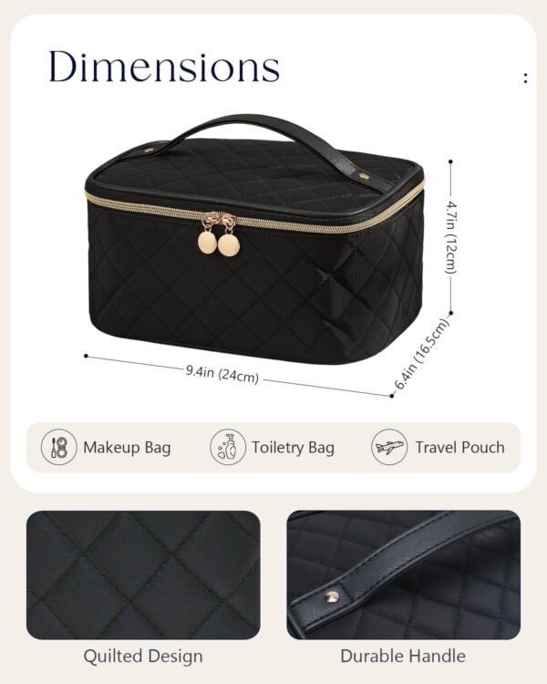 61bmavD1t8L._AC_SL1500_.jpg Prite Makeup Bag, Large Capacity Portable Travel Cosmetic Bag, Waterproof Makeup Organizer for Women with Handle and Divider(Black Rhombus)
