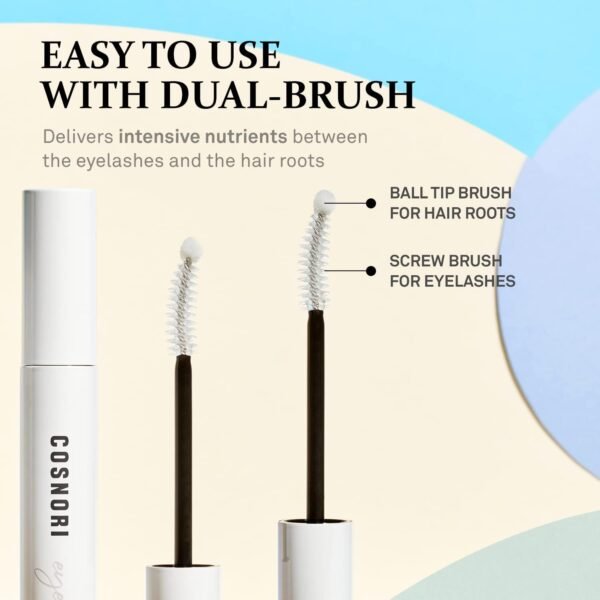 COSNORI Long Active Eyelash Serum - Korean Eyelash Boost Serum - Eyebrow Growth Enhancer for Longer and Thicker - Vegan Prostaglandin Free & Non Irritating - Peptides, Hyaluronic Acid, 0.3 fl.oz.