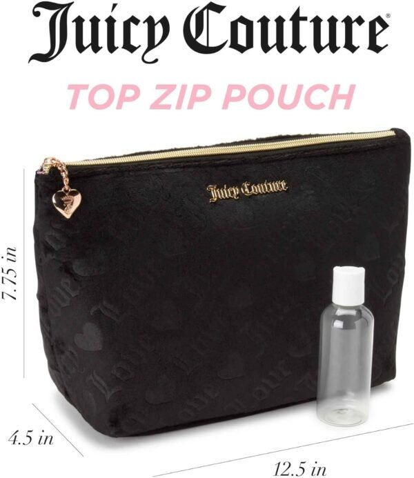 Juicy Couture Women's Cosmetics Bag - Travel Makeup and Toiletries Top Zip Wedge Pouch, Size One Size, Black