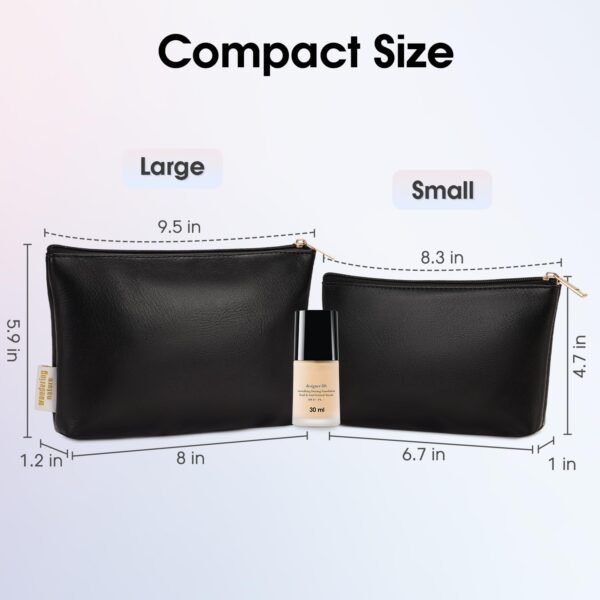 Wandering Nature Makeup Bag Small Cosmetic Bag for Purse 2 Pack Small Make Up Pouch Vegan Leather Cute Travel Pouch with Zipper for Women, Black