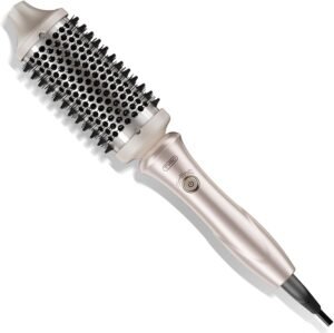 TYMO Thermal Brush Heated Round Brush - STYLUX 1.7 Inch Blowout Volumizer with Flexi-Fit Tech for Hair Straightening, Curling Styler Tool, Hair Straightener and Curler 2 in 1, Dual Voltage, Gold