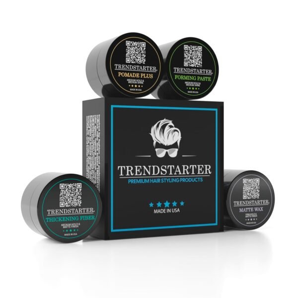 TRENDSTARTER - POMADE SAMPLE PACK - TEST BEFORE YOU INVEST - Matte Wax - Forming Paste - Thickening Fiber - Pomade Plus (Four 0.25oz Samples)