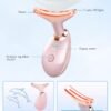 Red-Light-Therapy-for-Face-and-Neck, 7 Color Face Massager Tool for Wrinkles, Double Chin, Vibrating Facial Massager with Thermals for Skin Care, Glossy Pink