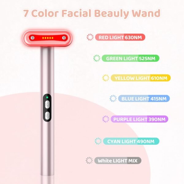 Face-Massager, Red Light Therapy for Face, 7 Colors Led Face Wand Light Therapy Facial Massager Tool, Red & Blue Light Therapy for Face Wand