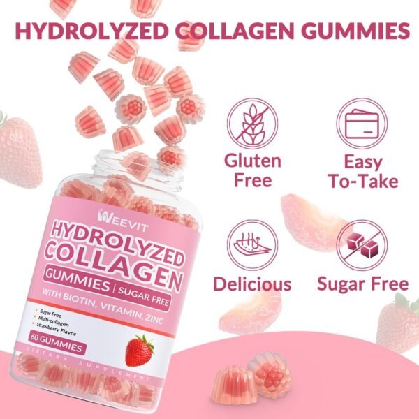 61h0F2ujntL._AC_SL1150_.jpg Sugar Free Collagen Gummies for Women, Collagen Protein Type I,II,III,V,X with Biotin Vitamin C D B12, Hydrolyzed Collagen Peptides Gummies for Immune Digestion Skin Hair Nails Energy Bone