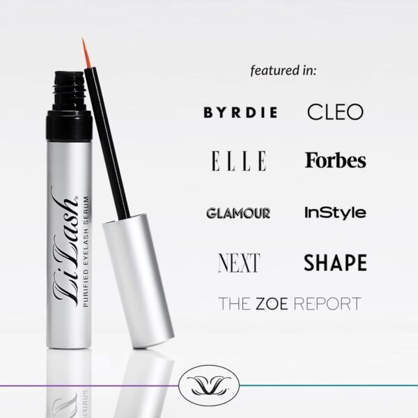 LiLash Purified Eyelash Physician-Formulated Serum for Fuller & Longer Looking Eyelashes | Natural Eyelash Enhancer Safe for Sensitive Eyes & Contact Lens Wearers | 90-Day Supply (2mL)