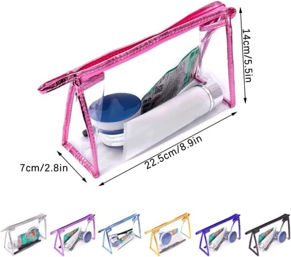 12 Pcs Portable Transparent Cosmetic Bags, Clear Waterproof Makeup Bags with Handle, PVC Travel Toiletry Bags Pouches, Clear Pencil Cases, Stationary Organizers(6 Colors)