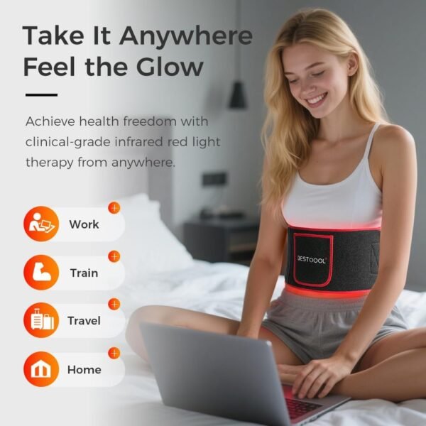 Bestqool Red Light Therapy Belt, Infrared Light Therapy & Red Light Therapy for Body, Pads Wearable Wrap for Knee Waist Elbow, Muscle Recovery, Infrared Red Light Therapy for Pain Relief.