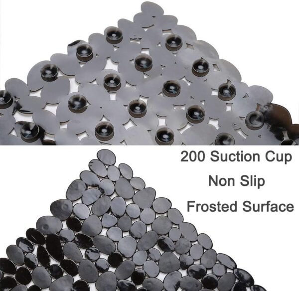 SONGZIMING Non-Slip Pebble Bathtub Mat Black 16 W x 35 L Inches (for Smooth/Non-Textured Tubs Only) Safe Shower Mat with Drain Holes, Suction Cups for Bathroom