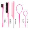 5Pcs Slick Back Brush Set with Topsy Tail Tool, Teasing Bristle, Rat Comb for Women & Girls Hair Styling, Flyaways Control and Edge Combing - Pink