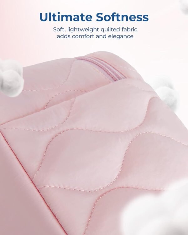 BAGSMART Travel Makeup Bag, 2-Piece Puffy Quilted Cute Make Up Bag Cosmetic Bags for Women, Large Wide-Open Toiletry Pouch Gifts for Toiletries Accessories Travelling Essentials, Pink