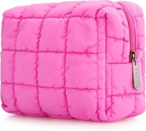 61kvmjOCfiL._AC_SL1500_.jpg E-Tree Cute Makeup Bag,Quilted Cosmetic Bag,Make up Pouch for Purse,Toiletry Zipper Pouch,Checkered Bag,Travel Case,Storage Pouches for Organization (Hot Pink)