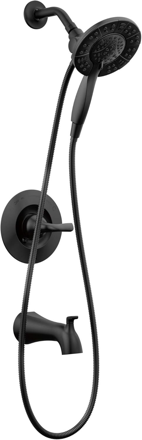 Delta Faucet Arvo 14 Series Single-Handle Tub and Shower Trim Kit, Shower Faucet with 4-Spray In2ition 2-in-1 Dual Hand Held Shower Head with Hose, Matte Black 144840-BL-I (Valve Included)