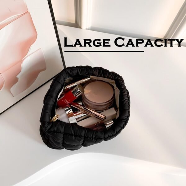 61m9FByEFqL._AC_SL1500_.jpg Puffy Quilted Makeup Bag for Women, Cosmetic Bag, Travel Toiletry Organizer Pouch Clutch (black)