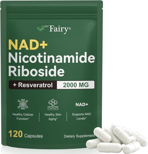 NAD Supplement,Nicotinamide Riboside,NAD 2000MG Liposomal Supplements for Women & Men,Liposomal Nicotinamide Riboside Resveratrol for Anti-Aging, Energy,Focus 120 Capsule (120)