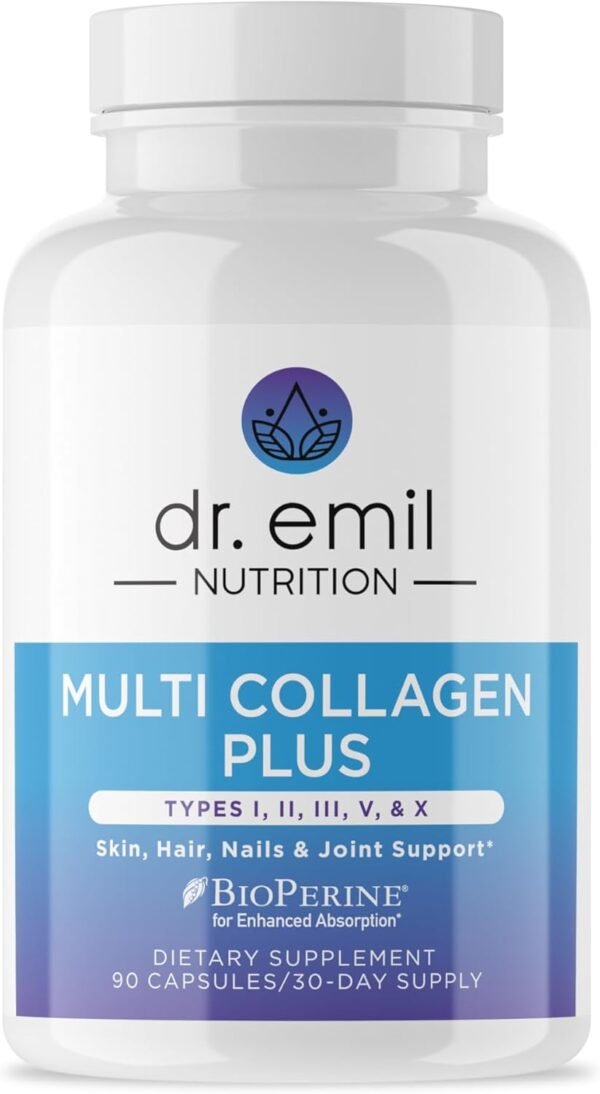 DR. EMIL NUTRITION Multi Collagen Pills - Collagen Supplements to Support Hair, Skin, Nails, & Joints - Hydrolyzed Collagen Supplements for Women with Types I, II, III, V & X - 90 Capsules