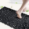 SONGZIMING Non-Slip Pebble Bathtub Mat Black 16 W x 35 L Inches (for Smooth/Non-Textured Tubs Only) Safe Shower Mat with Drain Holes, Suction Cups for Bathroom