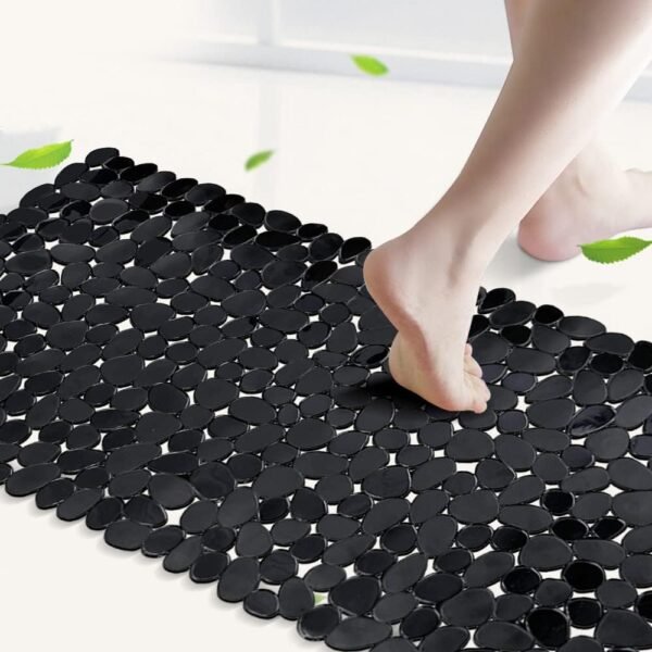 SONGZIMING Non-Slip Pebble Bathtub Mat Black 16 W x 35 L Inches (for Smooth/Non-Textured Tubs Only) Safe Shower Mat with Drain Holes, Suction Cups for Bathroom