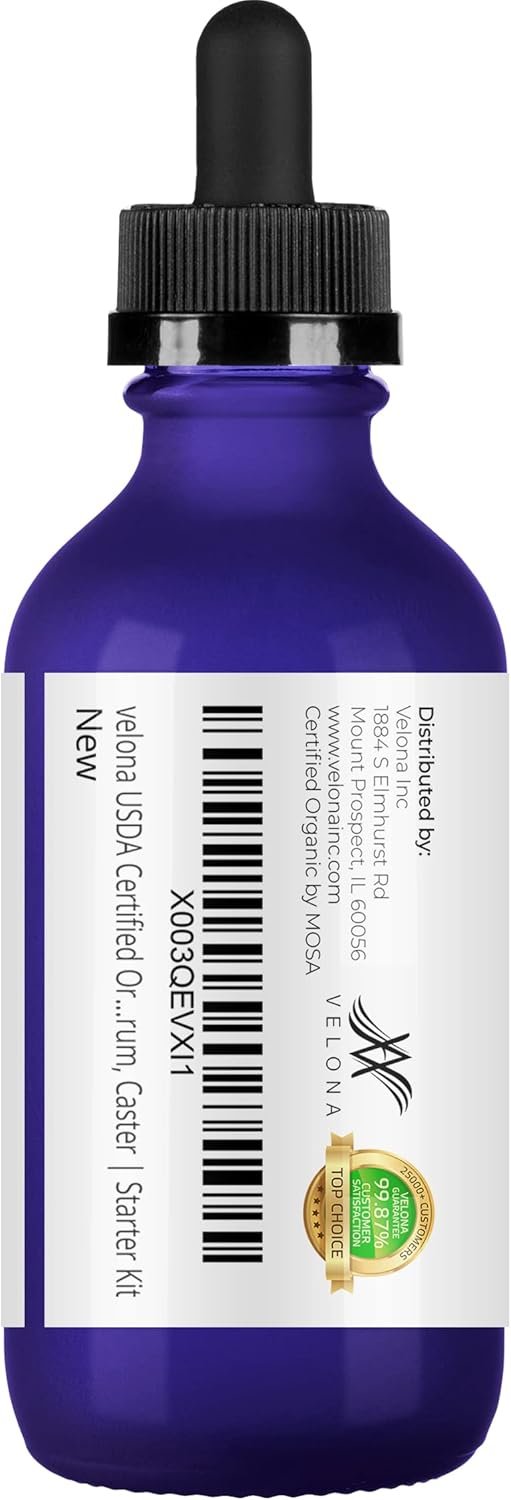 velona USDA Certified Organic Castor Oil - 2 fl oz | Stimulate Growth Eyelashes, Eyebrows, Hair | Cold pressed, Natural Oil, USP Grade | Hexane Free, Lash Boost Serum, Caster | Starter Kit…