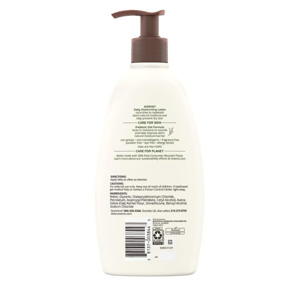 61oYXfteiHL._SL1500_.jpg Aveeno Daily Moisturizing Body Lotion, Body Lotion for Dry Skin with Prebiotic Oat, Paraben Free, Fragrance Free, Non-Greasy, Non-Comedogenic Moisturizer, 18 FL OZ