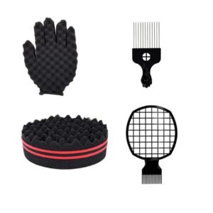61ogQubozWL._SL1500_.jpg Magic Curl Sponge Set for Barber Hair Styling: Afro Twist Hair Brush, Metal Pick Comb, and Styling Combs (Black-A)