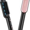 Wavytalk Hair Straightener Brush,Sleek Sweep Ionic Straightening Brush with 6 Temperature Adjust, Anti-Scald Ceramic Hair Straightener Comb Fast Heating for Home Salon, Dual Voltage, Rose Gold