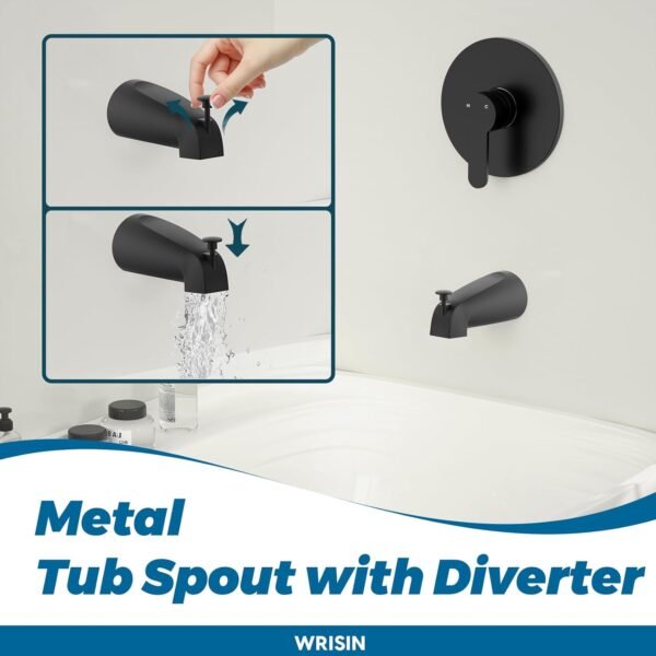 61p5P0wllOL._AC_SL1500_.jpg WRISIN Black Shower Faucet Set with Tub Spout, Black Shower Head and Handle Set, Bathtub Faucet Set with 6 Inch High-Pressure Rain Showerhead