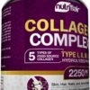 NutriFlair Multi Collagen Peptides 2250mg - Type I, II, III, V, X - Collagen Supplements Complex Powder Pills for Women and Men - Hydrolyzed Protein, Healthy Hair, Skin, Nails - Non-GMO (180 Capsules)