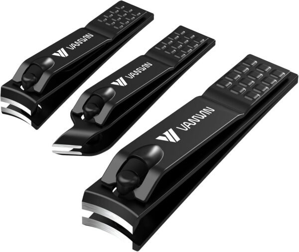 German Nail Clippers for Men, VANWIN Nail Clipper Set (4-Pack) Ultra Sharp Matte Stainless Steel Fingernail & Toenail Clippers with Glass Nail File, Nail Cutter Stocking Stuffers for Men Women Black