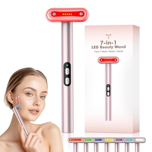 Face-Massager, Red Light Therapy for Face, 7 Colors Led Face Wand Light Therapy Facial Massager Tool, Red & Blue Light Therapy for Face Wand
