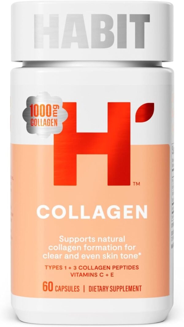 61qc3btxeJL._AC_SL1500_.jpg Habit Collagen Supplement (60 Capsules) - New Look, 2000mg Collagen Peptides, Vitamin C & Vitamin E, Skin Health, Antioxidants, Non-GMO, Gluten Free (1 Pack)