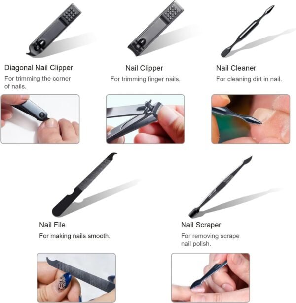 FIXBODY Nail Clippers for Men, Nail Clippers Set, Professional Manicure Set and Pedicure Kit, 10 Pieces Nail Grooming Kit Includes Fingernail Clippers and Toenail Clippers