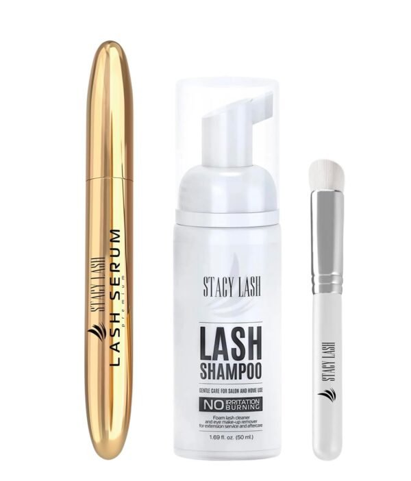 STACY LASH Lash Shampoo 50ml+ Eyelash Growth Serum Eye Makeup Remover + Lash Serum for Eyelash Growth and Thickness/Lash Cleaning Kit of Lash Cleanser + Brush & Eyelash Serum to Grow Lashes