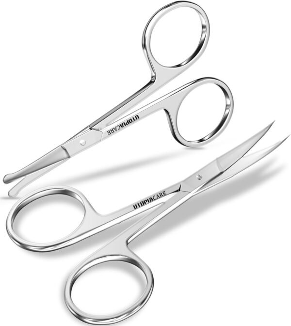 Utopia Care Eyebrow Scissors, Professional Stainless Steel Small Shears for Men and Women, Nose Hair Scissors for Grooming Mustache, Beard, Eyelashes, Ear Hair Trimming, Silver