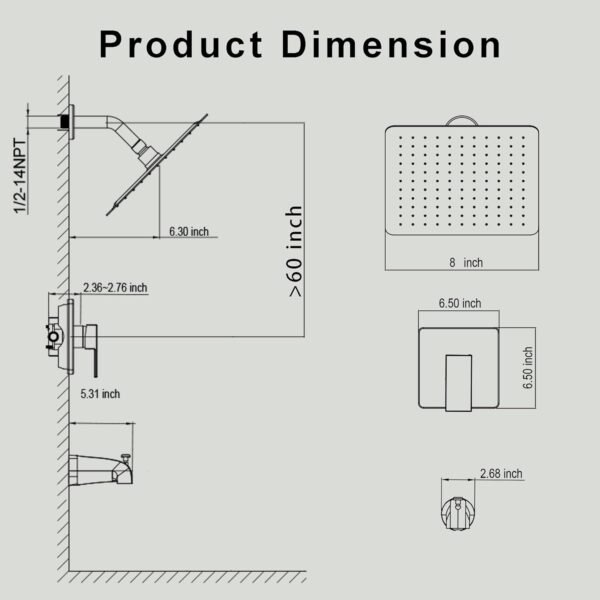 61u0pfRdXgL._AC_SL1500_.jpg Alesco Shower Faucet Set, Black Tub Shower Faucet with 8-Inch Showerhead and Bathtub Spout, Showerhead and Handle Set Include Valve and Trim Kit, Matte Black