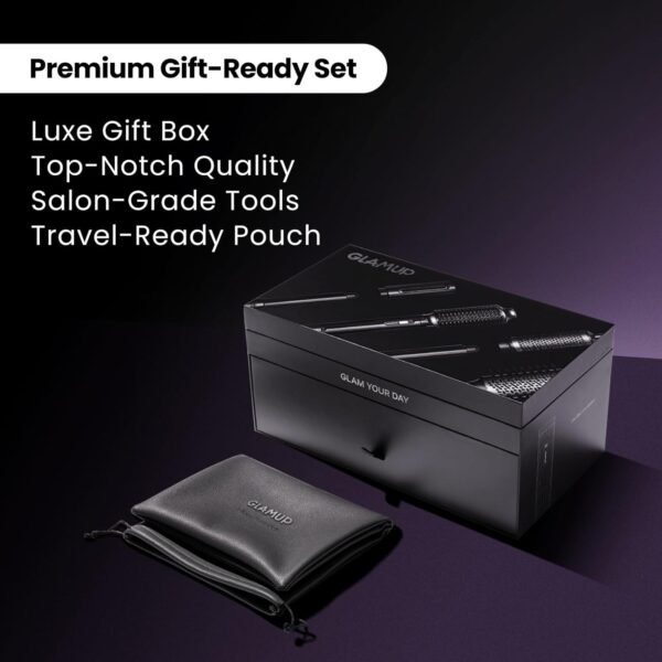 GLAMUP® FusionPro 6 in 1 Thermal & Hot Air Styler –Auto Curler, Thermal Straightening Brush, Powerful Hair Dryer, Volumizer, Hair Styling Gift Set with Travel Bag