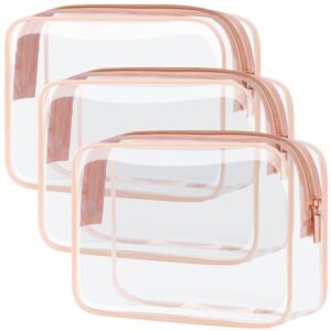 61ve-5IF6NL._SL1500_.jpg PACKISM Clear Makeup Bag - TSA Approved Toiletry Bag for Travel Size Toiletries, Travel Clear Toiletry Bag Quart Size Bag, Carry on Airport Airline Compliant Bag, Rose Pink(for age 12 or above)