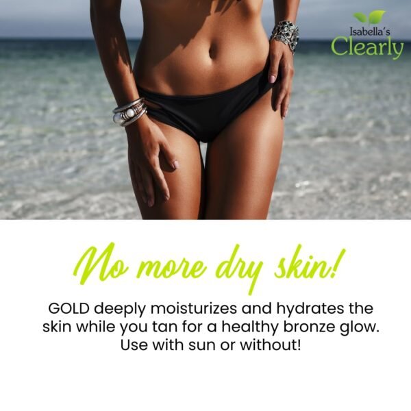 Isabella's Clearly GOLD, Natural Indoor and Outdoor Tanning Oil with Bronzer | Moisturizing Sun Tan Accelerator for a Healthy Bronze Glow with Carrot Seed Oil | Made in USA